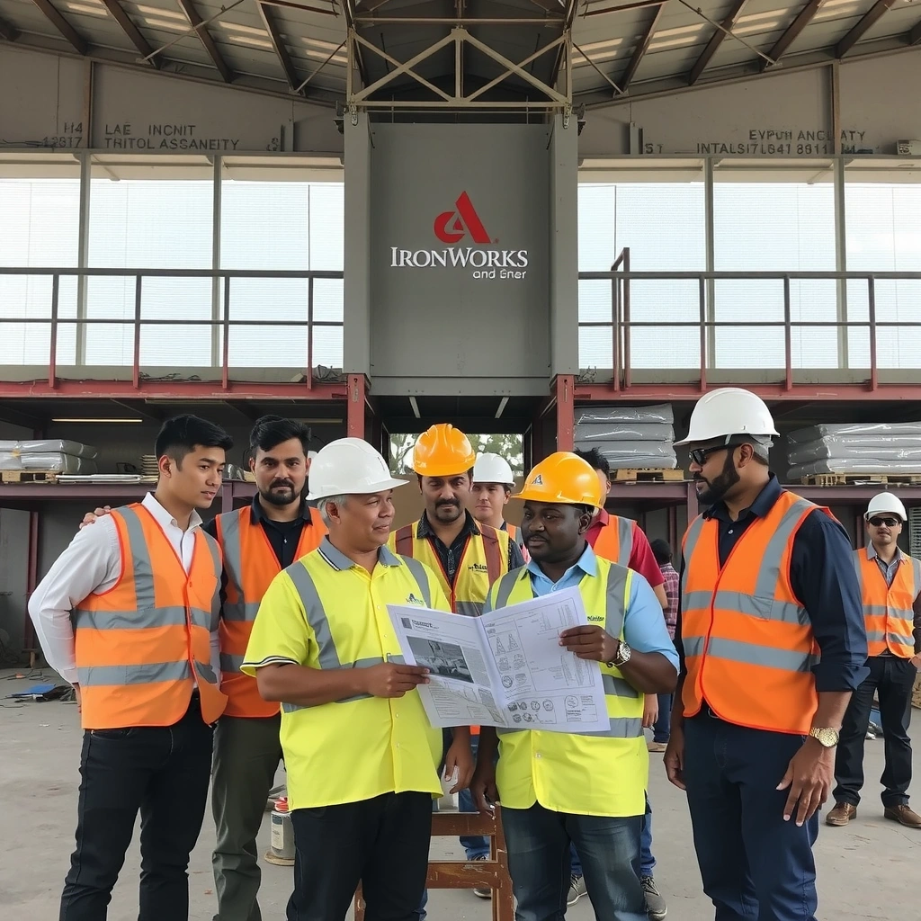 IronWorks professional construction team including project managers, engineers, and skilled craftsmen working together on building site